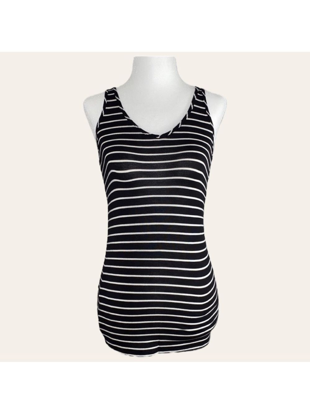 Reitmans Tank Top Reversible Striped Black and White